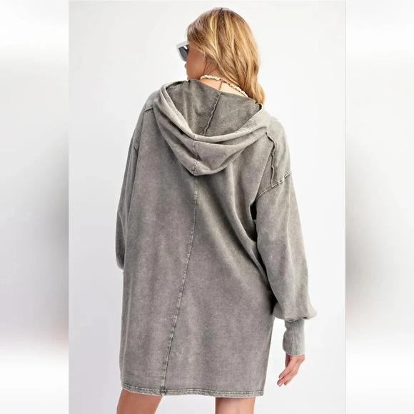 New Easel Mineral Washed Hoodie Pullover Dress - Picture 6 of 7